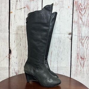 Anthropologie Brand LEIFSDOTTIR Women’s Knee high Black Leather Wedge Boots 7